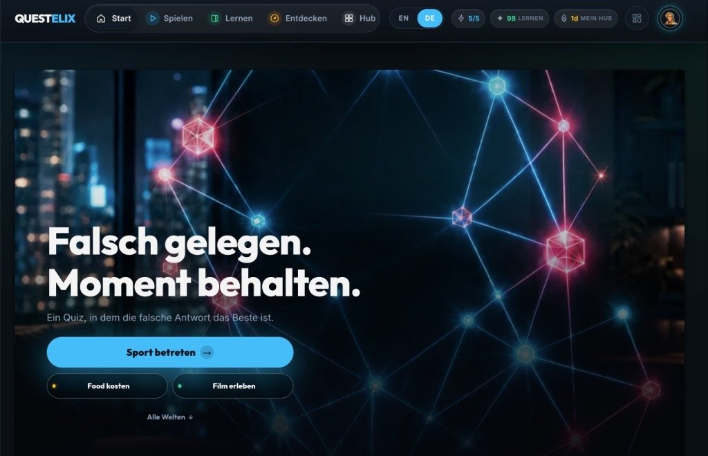 Questelix Startseite — Falsch gelegen. Moment behalten.